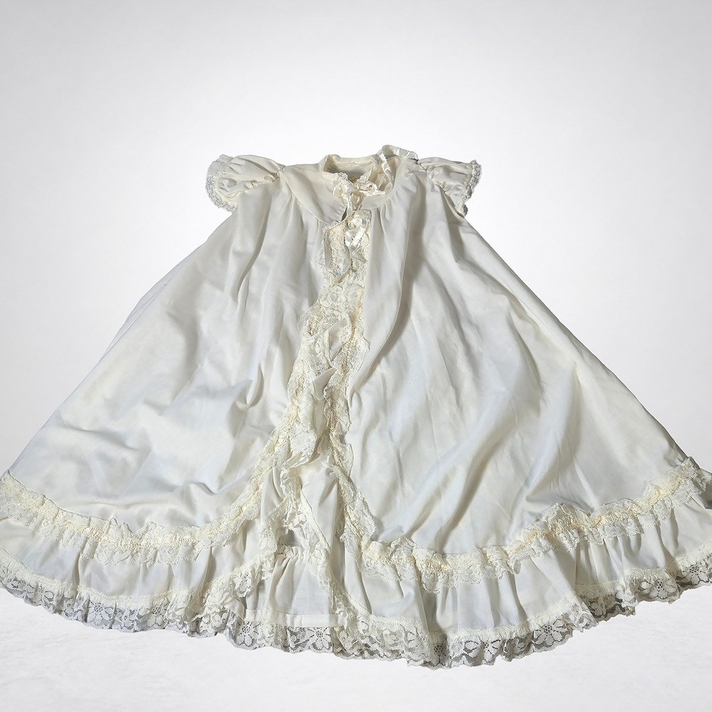 Christening Gown Baby Baptism Ivory Yellow Embroidery Lace 29 Inch